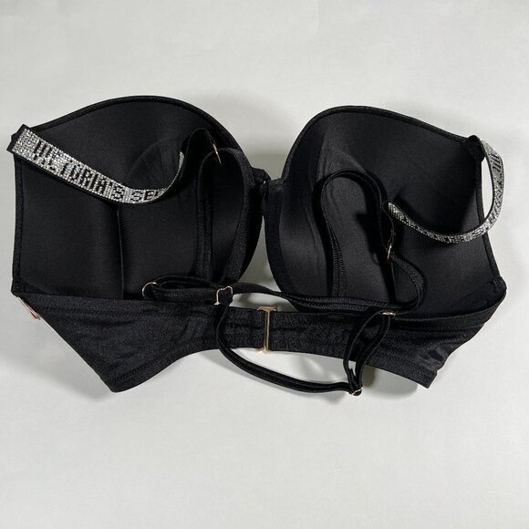 Victoria Secret 38C Bombshell Push Up Bikini Top Shine Strap LOGO Black - Picture 2 of 6